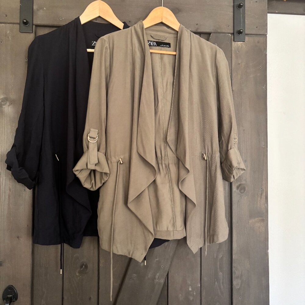 Zara Womens Open Front Drape Cardigan Jacket Set Of 2 Olive/Khaki Black Size S